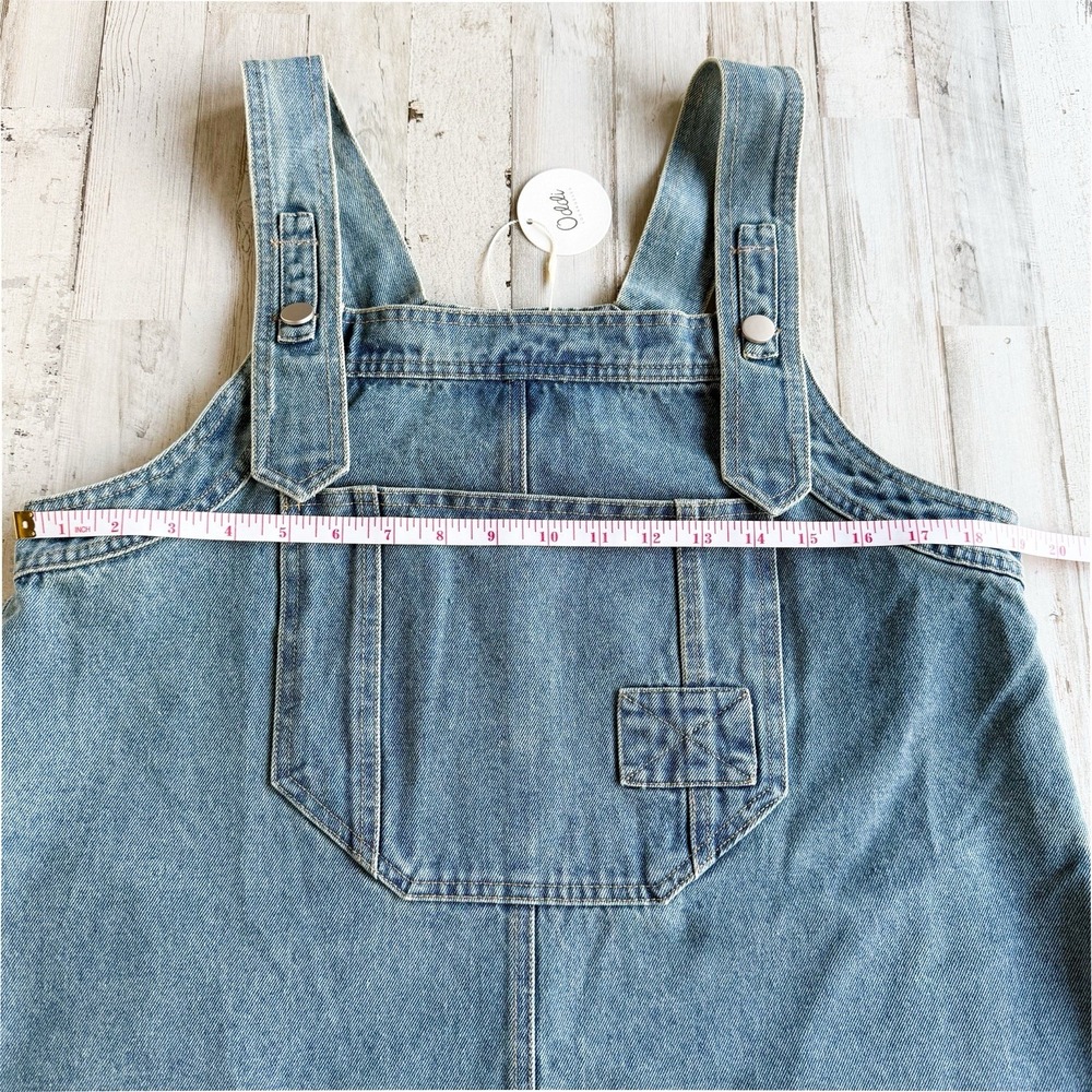 NWT Oddi Los Angeles Blue Denim Overall Dress Light Med Wash Mini Pinafore Sz S - Picture 13 of 13